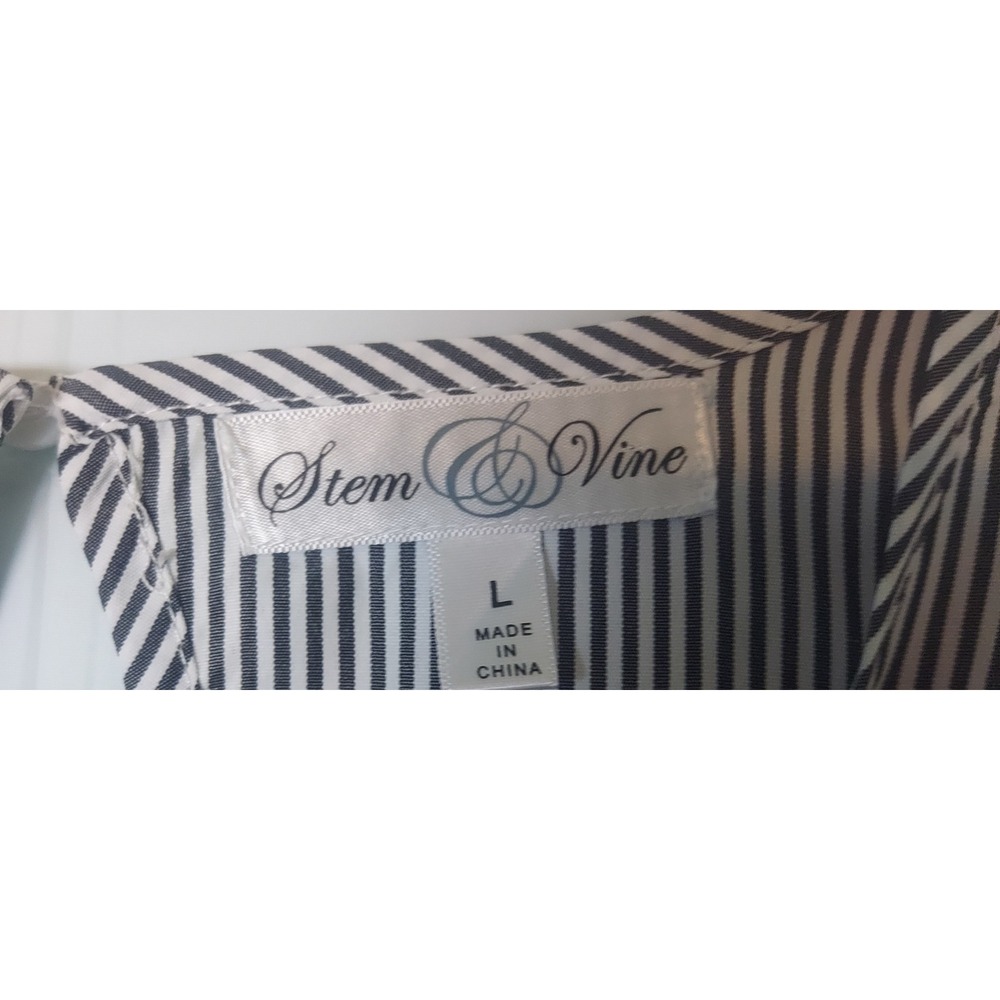 Stem & Vine Striped Floral Embroidered Bell Sleeve‎ Blouse Womens Size L - Picture 8 of 9
